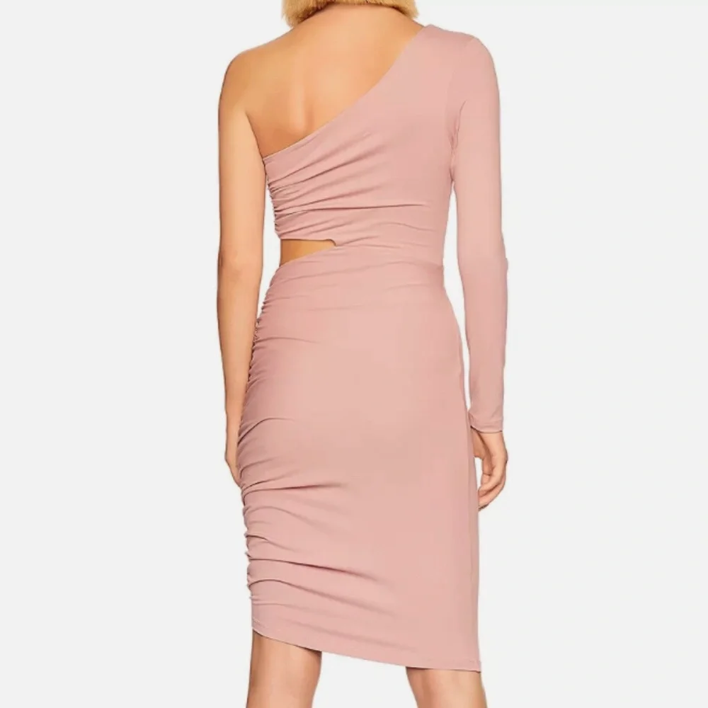 Susana Monaco Womens Blush Pink One Shoulder Cut Out Midi Ruched Dress Small - Picture 2 of 14